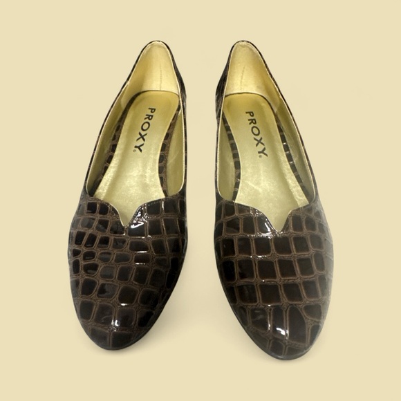 Proxy Brown Crocodile Texture Low Wedge Heels - Picture 1 of 3